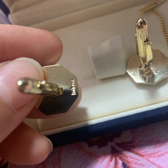 Burberry authentic cufflinks necktie pin blue gold plated octagon - Picture 5 of 12